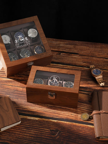Personalized Wooden Watch Box for Men, Glass Lid Watch Display Case with Custom Initials, Luxury Watch Organizer Gift