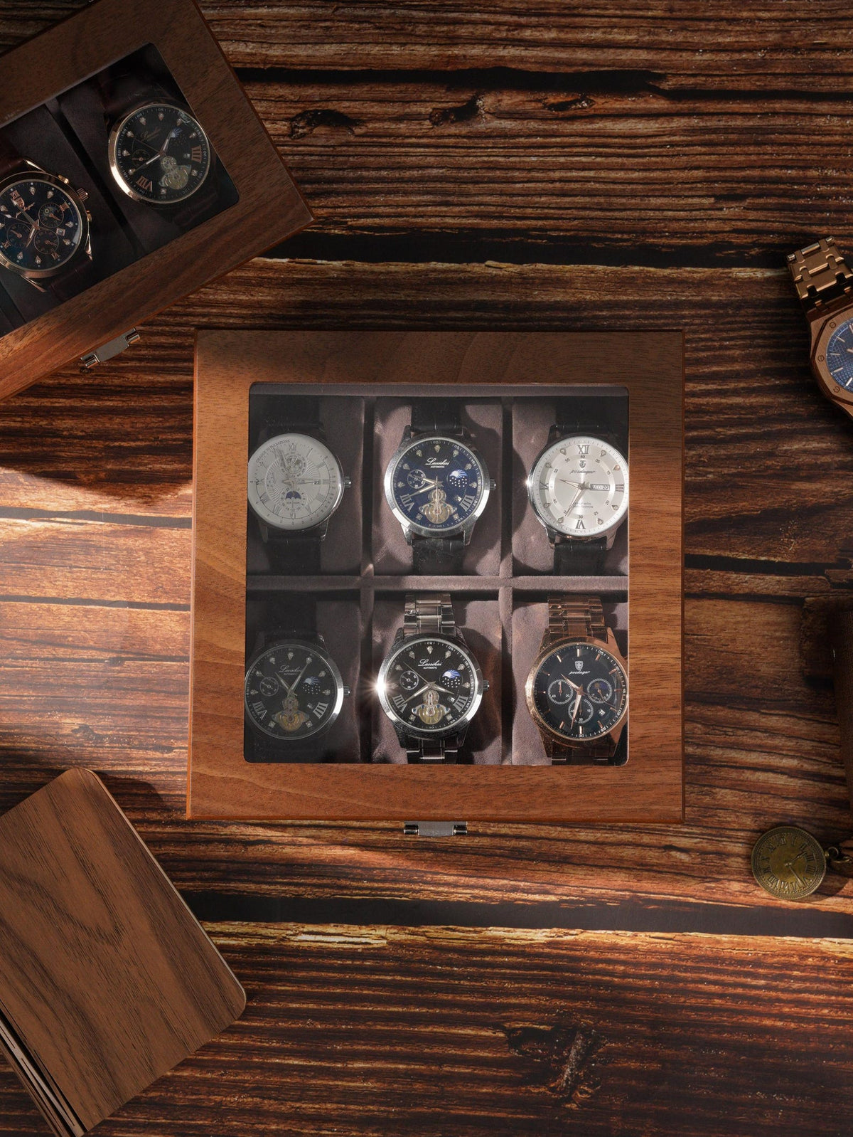 Personalized Wooden Watch Box for Men, Glass Lid Watch Display Case with Custom Initials, Luxury Watch Organizer Gift
