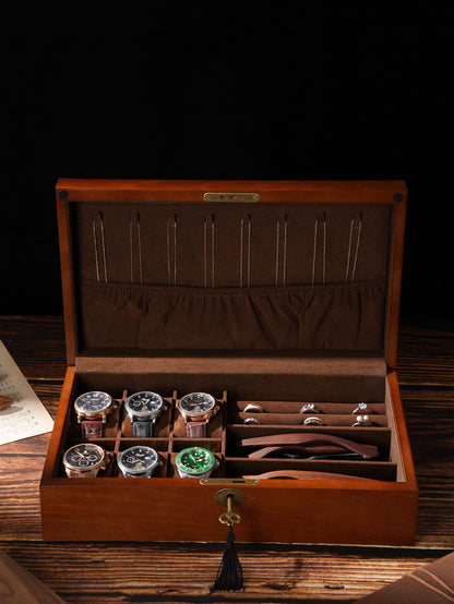 Personalized Wooden Jewelry - Watch Box with Lock, Multi-Layer Organizer for Men & Women, Ring Eyeglasses Storage, Custom Monogram Gift