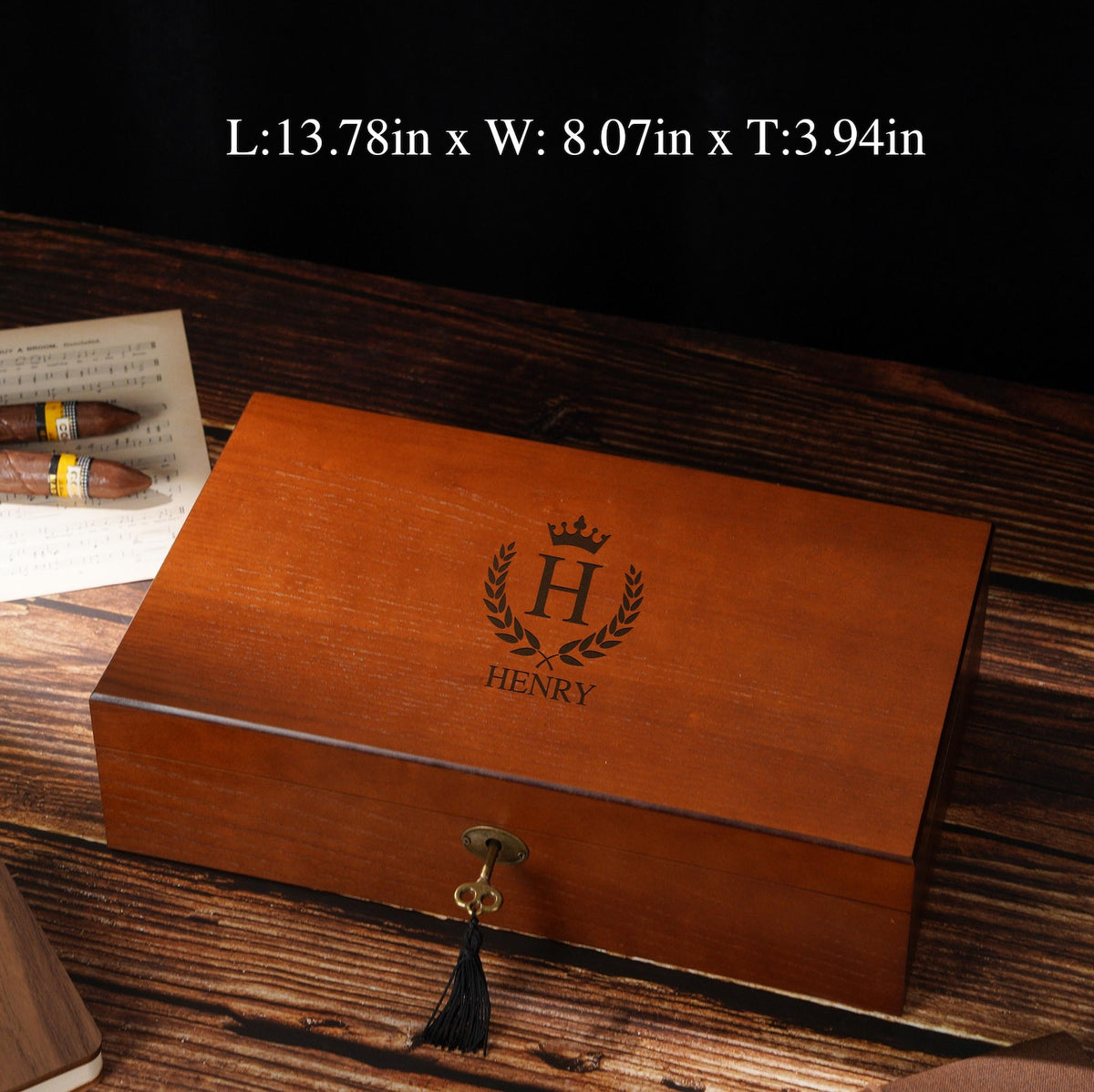 Personalized Wooden Jewelry - Watch Box with Lock, Multi-Layer Organizer for Men & Women, Ring Eyeglasses Storage, Custom Monogram Gift