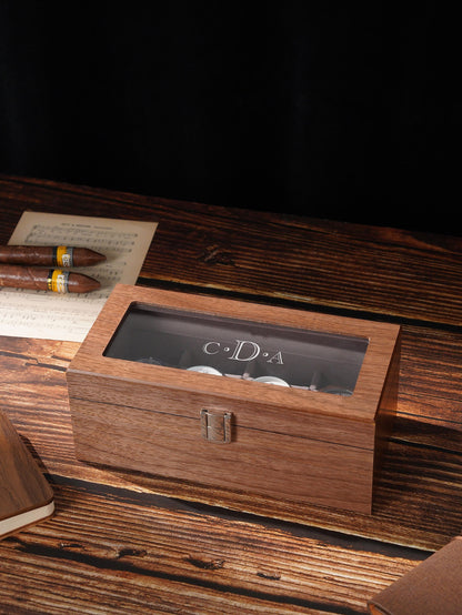Personalized Walnut Wood Watch Box, Engraved Glass Lid Watch Storage, Custom Initial Gift for Him, Husband, Boyfriend