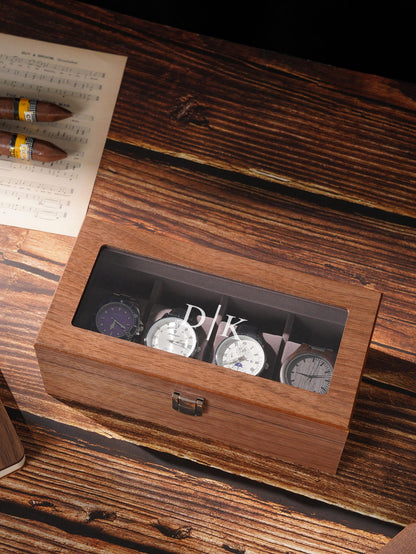 Personalized Wooden Watch Box for Men, Glass Lid Watch Display Case with Custom Initials, Luxury Watch Organizer Gift
