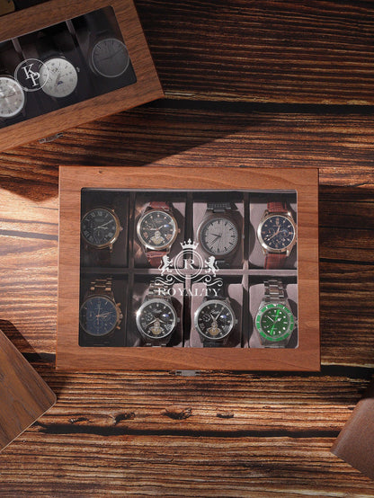 Personalized Walnut Wood Watch Box, Engraved Glass Lid Watch Storage, Custom Initial Gift for Him, Husband, Boyfriend