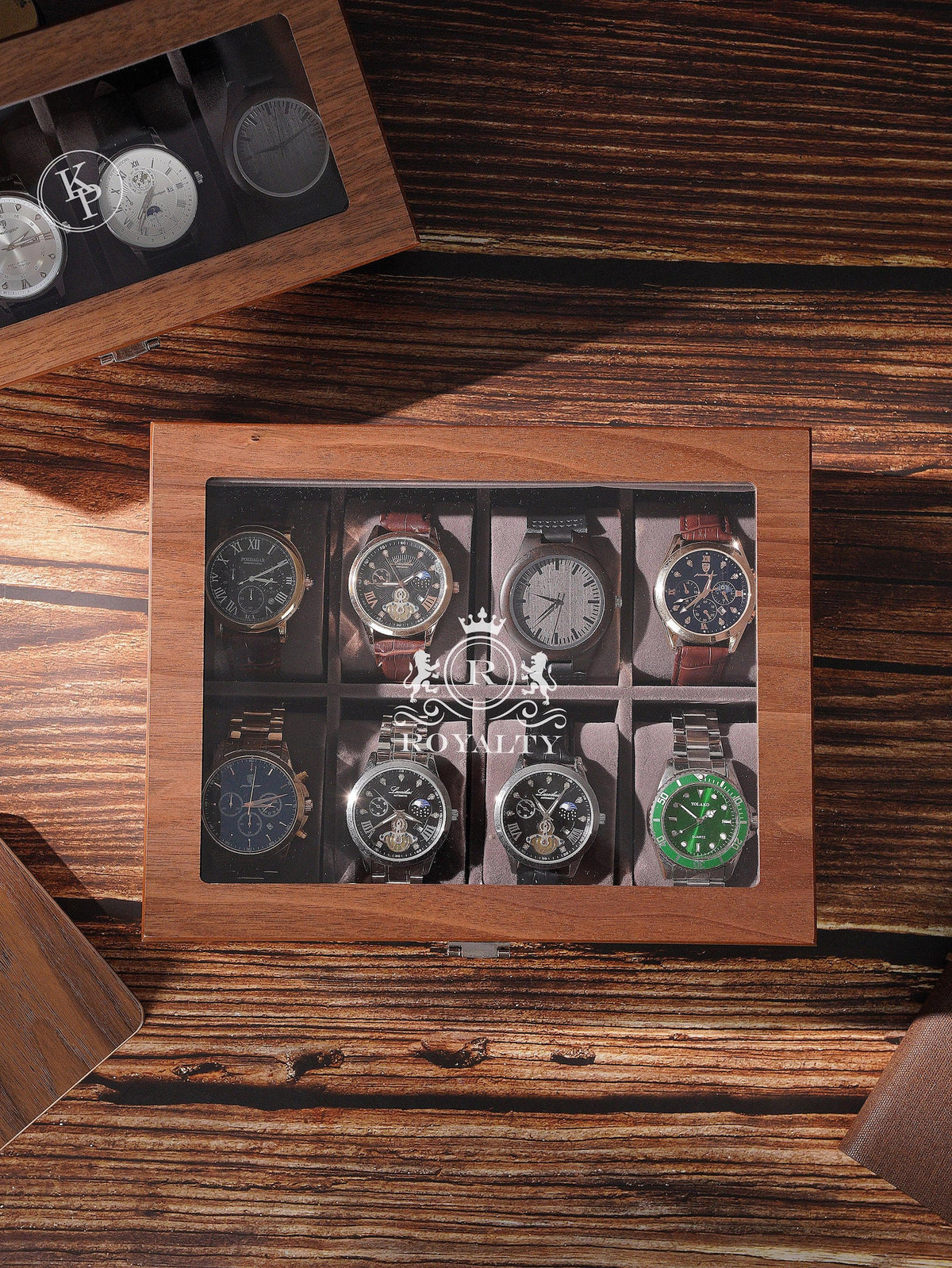 Personalized Wooden Watch Box for Men, Glass Lid Watch Display Case with Custom Initials, Luxury Watch Organizer Gift