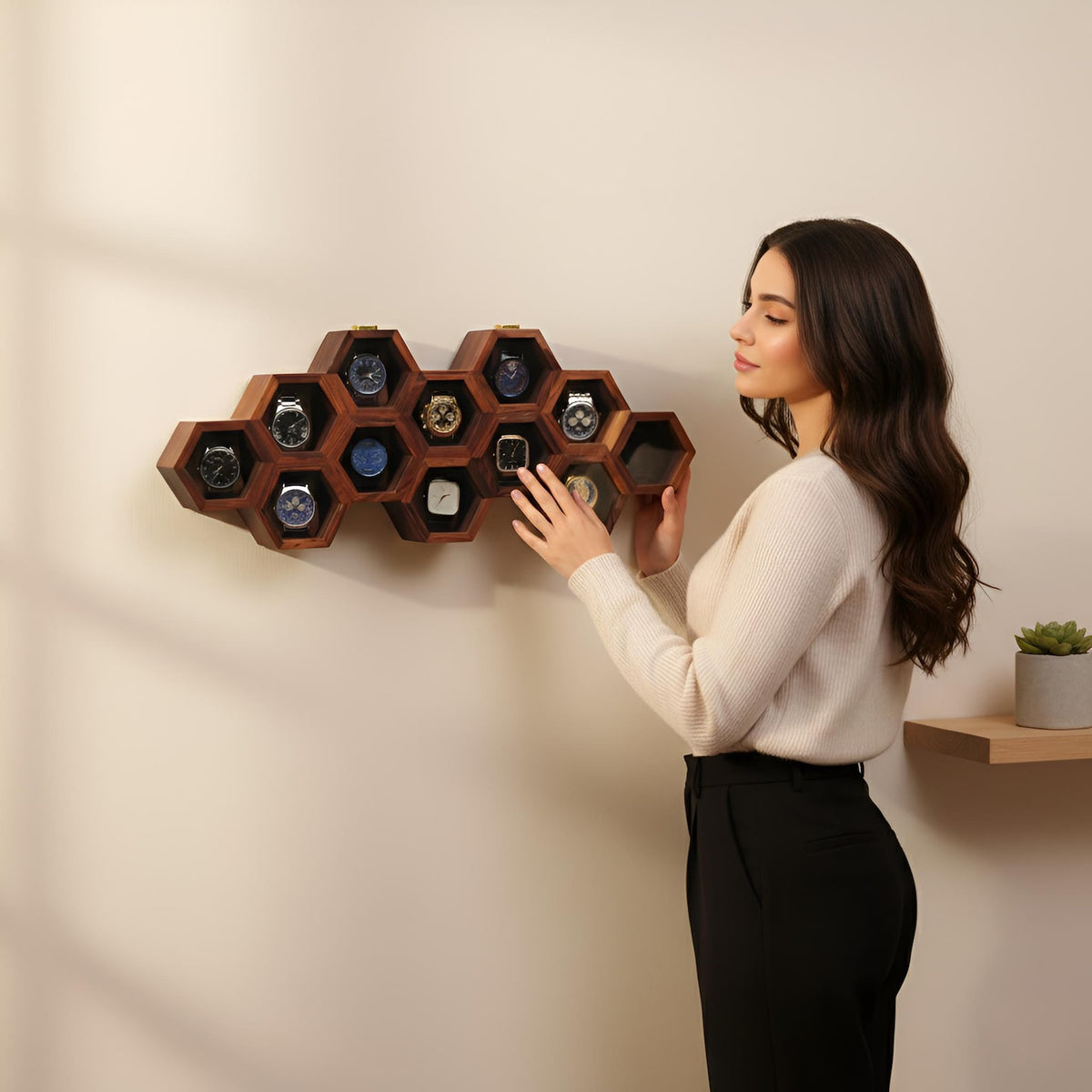 Wall Mounted Wooden Watch Box for Men and Women, Jewelry Storage Case, Watch Organizer, Anniversary & Birthday Gift - Rosewood Crafted
