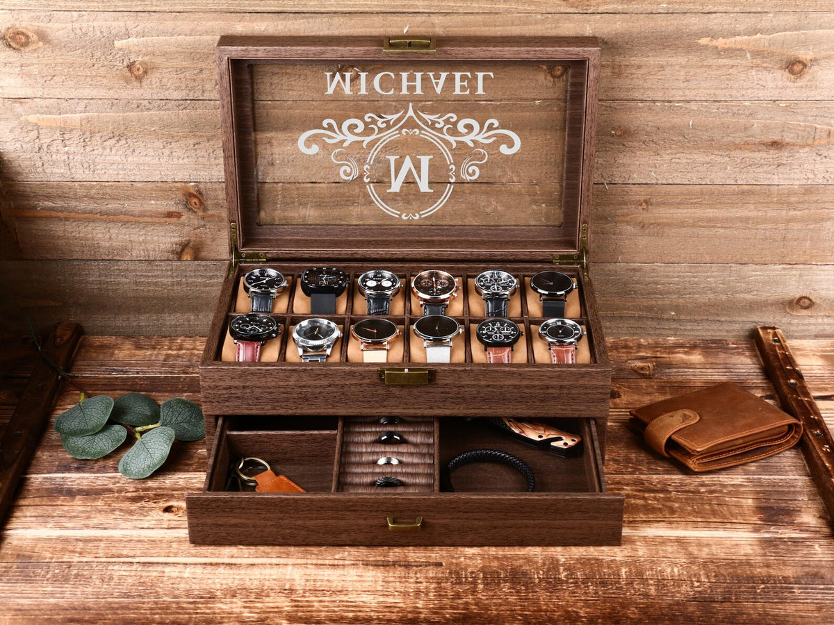 Custom Engraved Watch Box,Personalized Watch Case, Men watch Jewelry box, Gift for husband,Birthday Gift for Friend,Anniversary Gift for Men