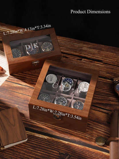 Personalized Wooden Watch Box for Men, Glass Lid Watch Display Case with Custom Initials, Luxury Watch Organizer Gift