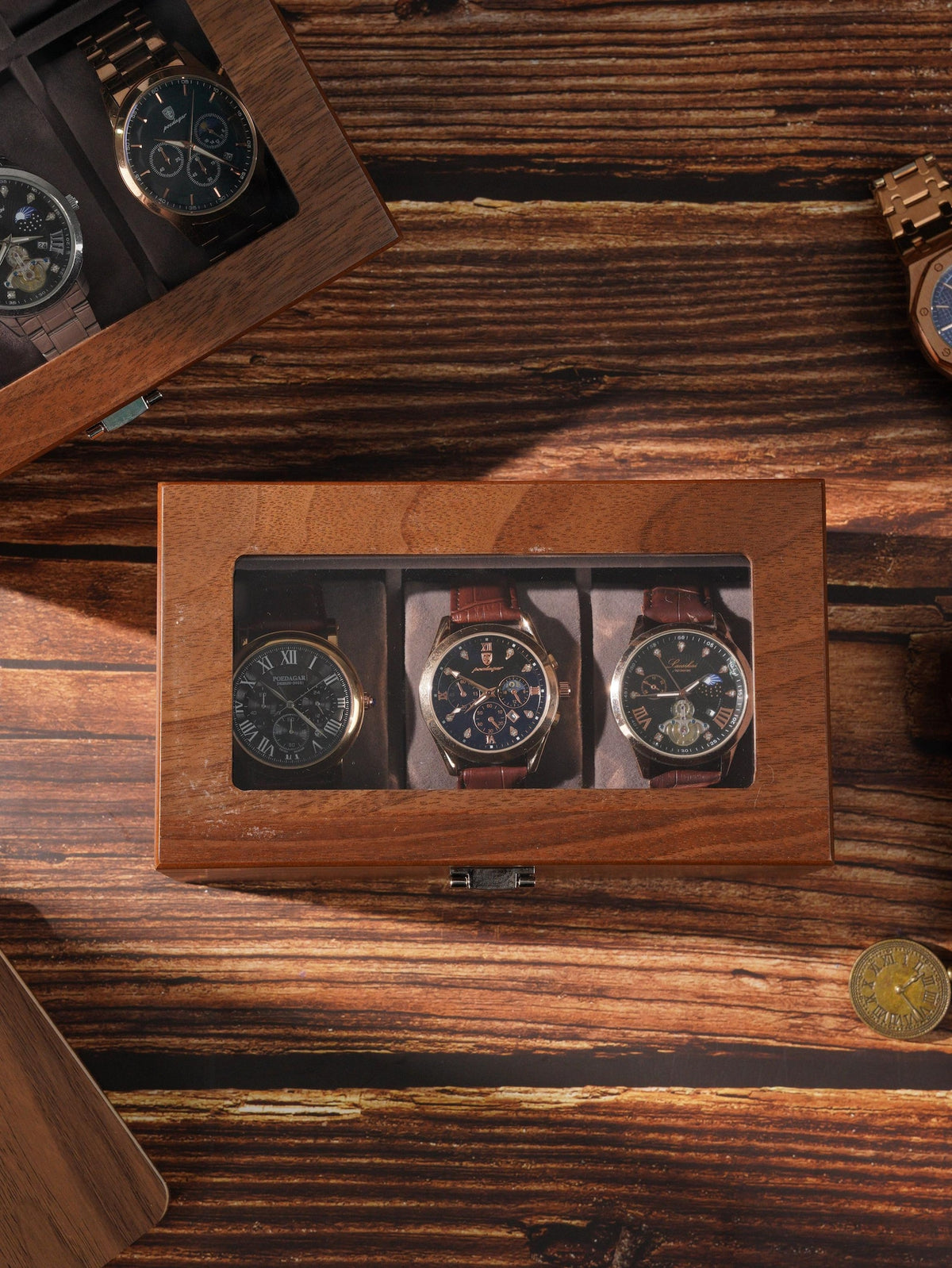 Personalized Wooden Watch Box for Men, Glass Lid Watch Display Case with Custom Initials, Luxury Watch Organizer Gift