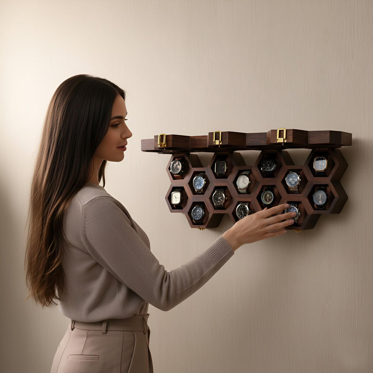 Wall Mounted Wooden Watch Box for Men and Women, Jewelry Storage Case, Watch Organizer, Anniversary & Birthday Gift - Rosewood Crafted