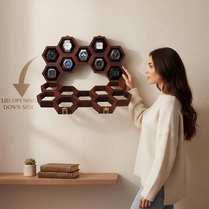 Wall Mounted Wooden Watch Box for Men and Women, Jewelry Storage Case, Watch Organizer, Anniversary & Birthday Gift - Rosewood Crafted