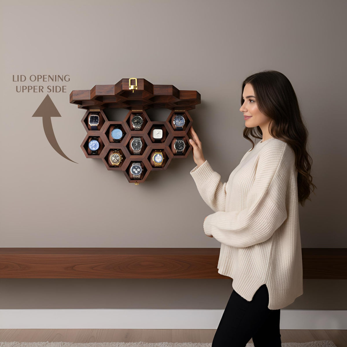 Wall Mounted Wooden Watch Box for Men and Women, Jewelry Storage Case, Watch Organizer, Anniversary & Birthday Gift - Rosewood Crafted