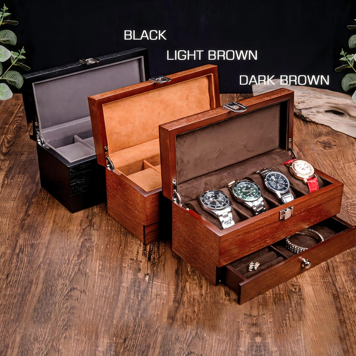 Personalized Watch Jewelry Box with Drawer, Gift for Dad, Engraved Wooden Watch Case, Watch Box for Men, Mens Gift, Anniversary Gift for Him