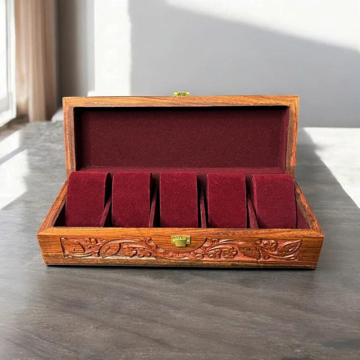 Custom Engraved Wooden Watch Box | Velvet Lined Storage Watch Organizer