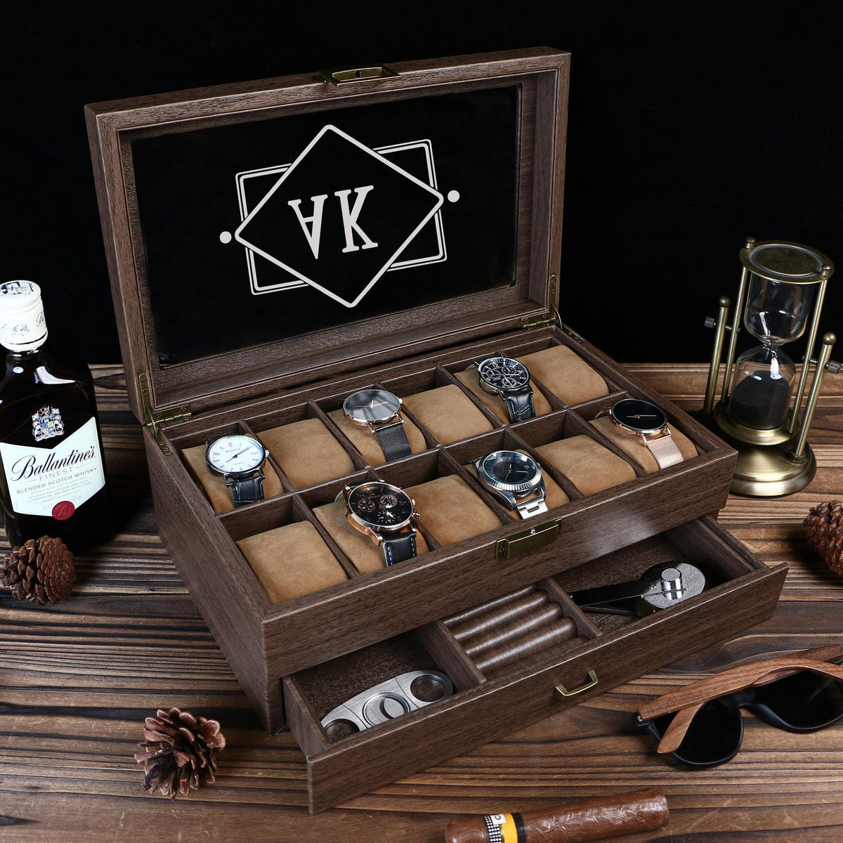 Personalised Watch Box, Watch Storage Box Gift for Watch Lover, Gift for Dad, Retirement Gift for Men, Engraved Luxury Watch Case