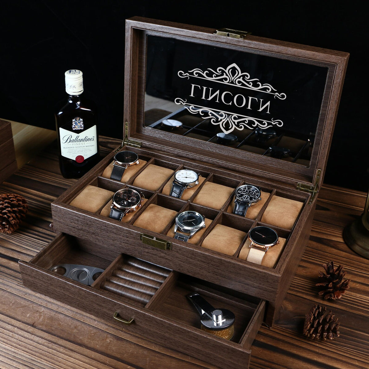Personalised Watch Box, Watch Storage Box Gift for Watch Lover, Gift for Dad, Retirement Gift for Men, Engraved Luxury Watch Case