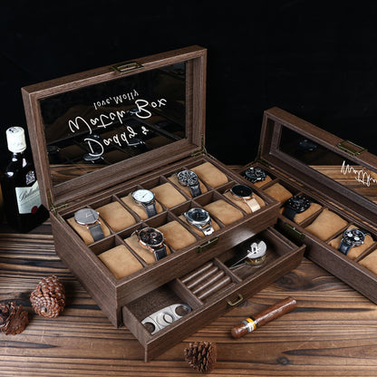Personalised Watch Box, Watch Storage Box Gift for Watch Lover, Gift for Dad, Retirement Gift for Men, Engraved Luxury Watch Case