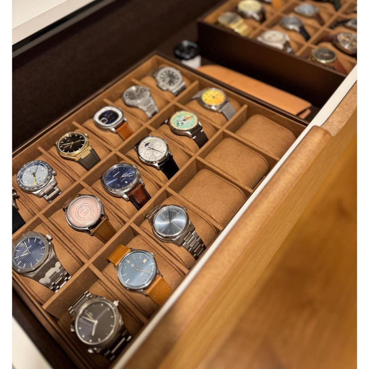Coffee Brown Stack-able Watch Tray | 18 Slots (3 by 6 Watch) Tray for Watch collectors, stores, businesses, individuals.