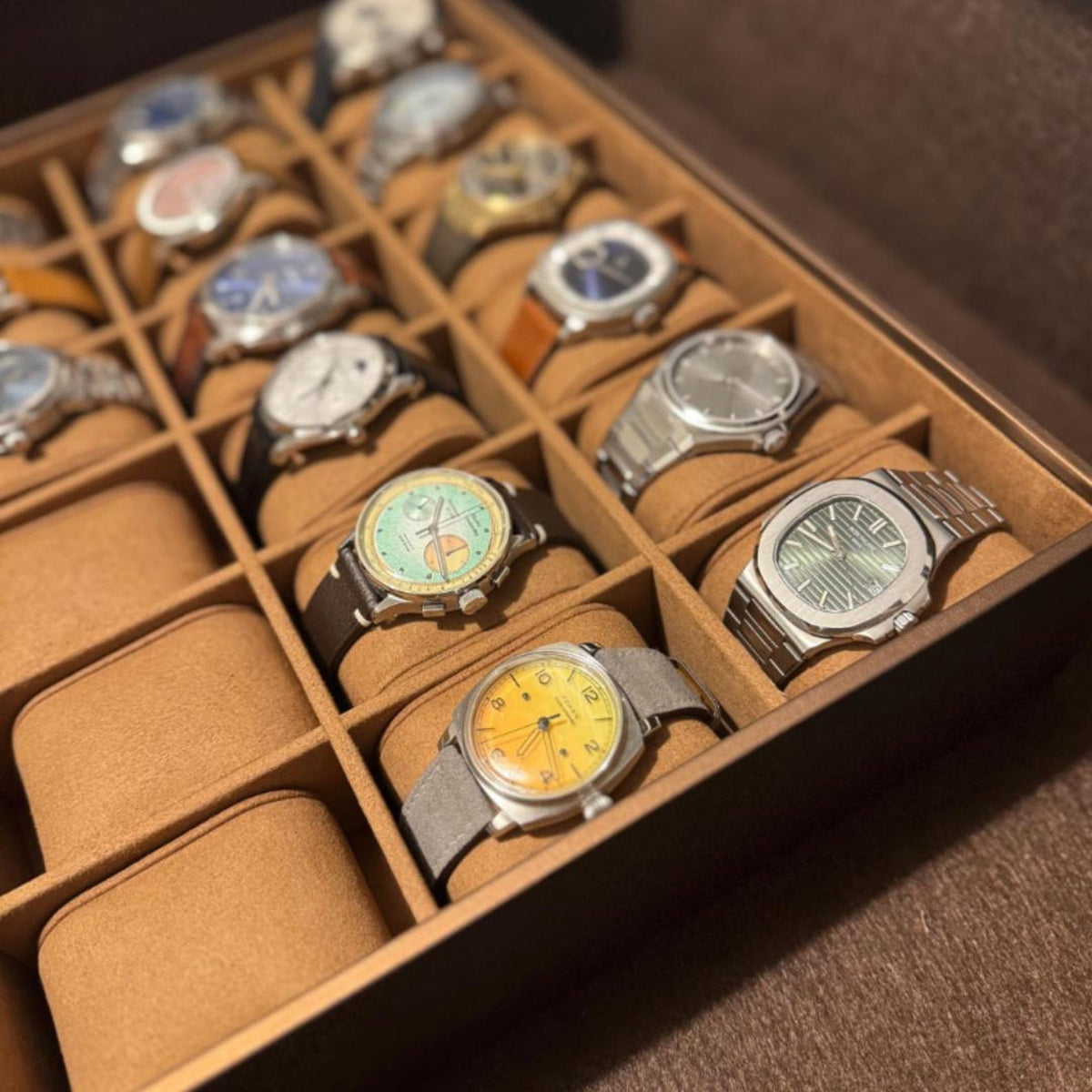 Coffee Brown Stack-able Watch Tray | 18 Slots (3 by 6 Watch) Tray for Watch collectors, stores, businesses, individuals.