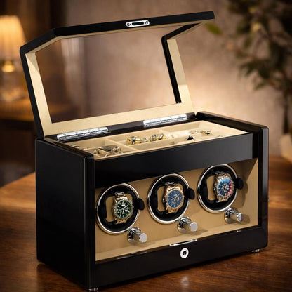 Lockable Piano Lacquer Watch Winder – Automatic Rotation & Storage