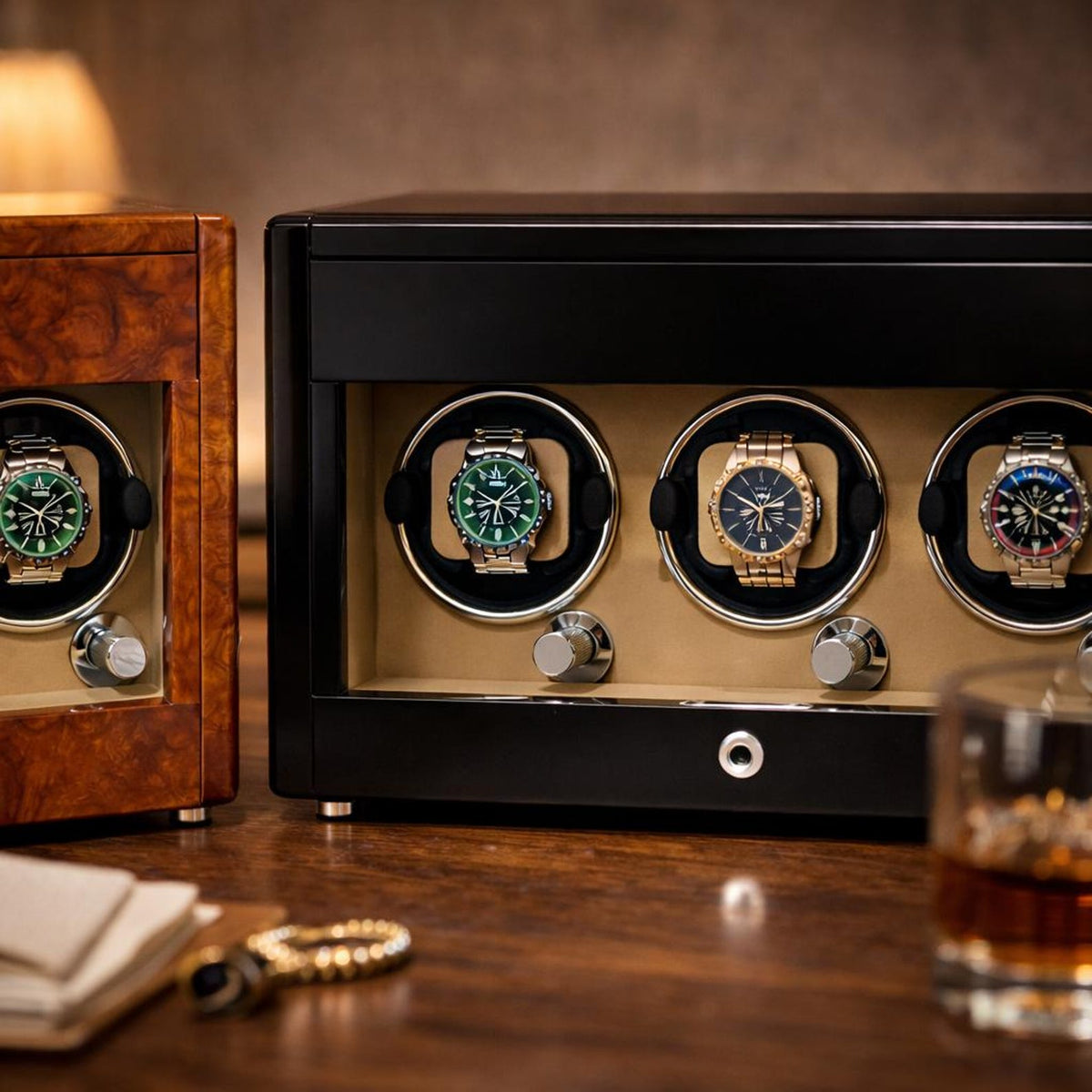 Lockable Piano Lacquer Watch Winder – Automatic Rotation & Storage