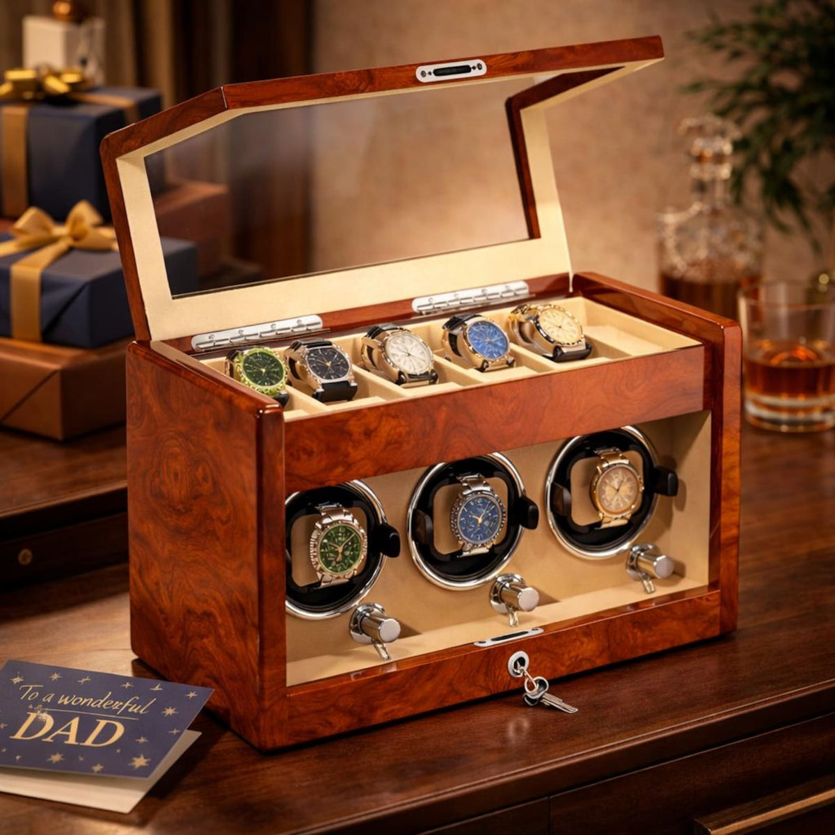 Lockable Piano Lacquer Watch Winder – Automatic Rotation & Storage