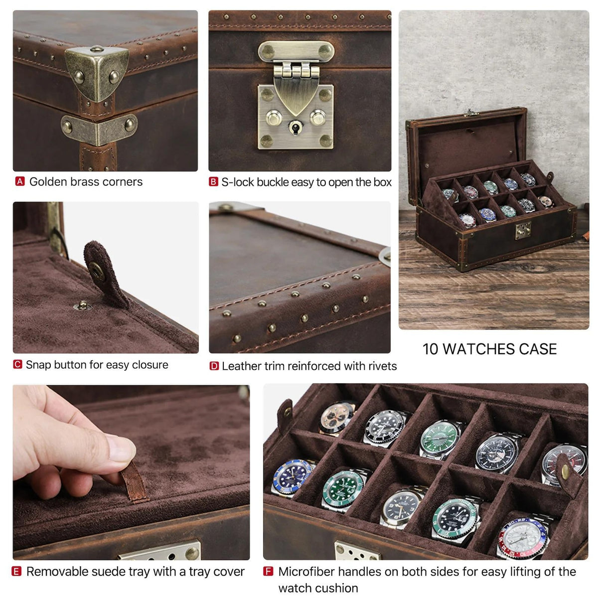 Lockable Leather Watch Box Organizer | Luxury Watch Collection Case for 6–10 Watches