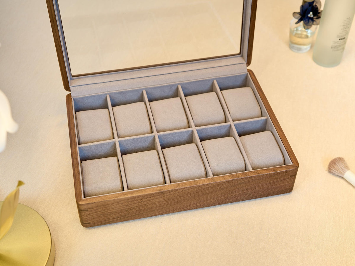 Walnut Wood Watch Box, Handmade Velvet Lined Display Case, Unique gift for boyfriend, Birthday Gift for him, wedding gift for groomsmen