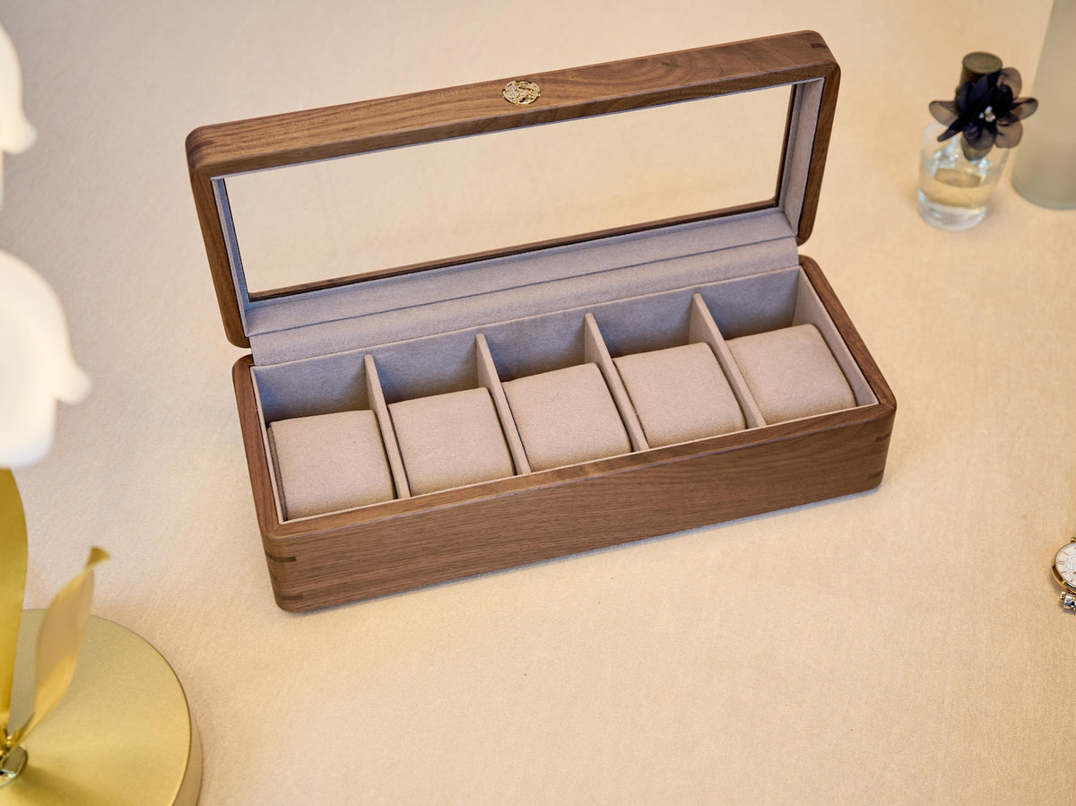 Walnut Wood Watch Box, Handmade Velvet Lined Display Case, Unique gift for boyfriend, Birthday Gift for him, wedding gift for groomsmen