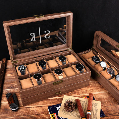 Personalized Engraved Watch Box, With Drawer Watch Display Case for 6 12 Watches, Valentines Day gift for Him, Gift for husband & boyfriend