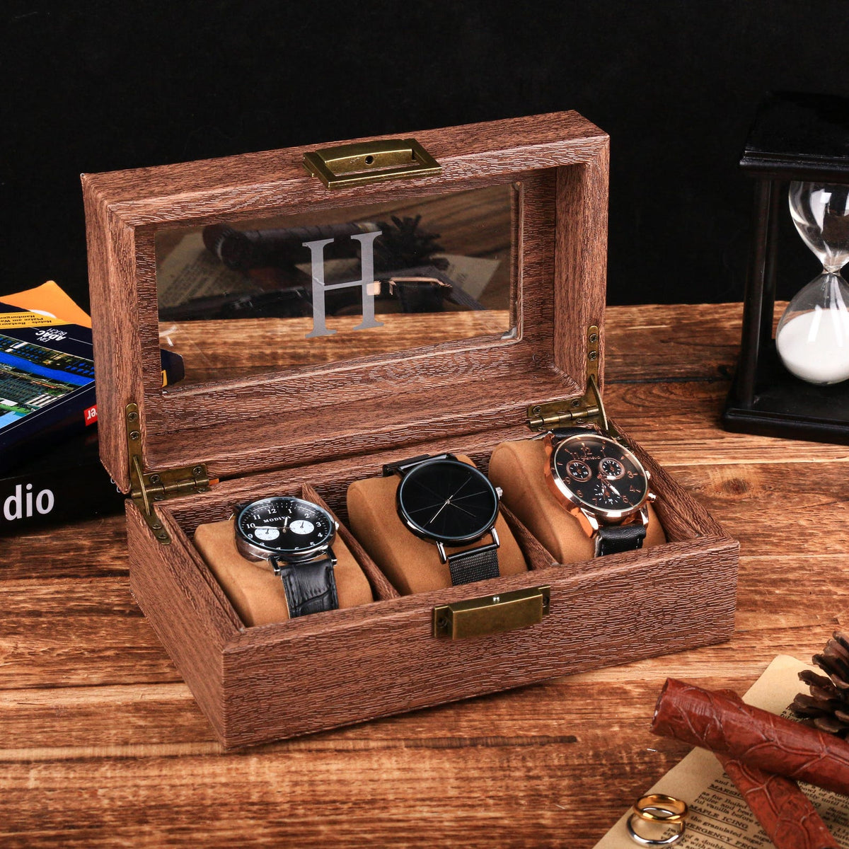 Personalized Engraved Watch Box, With Drawer Watch Display Case for 6 12 Watches, Valentines Day gift for Him, Gift for husband & boyfriend