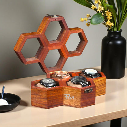 Honeycomb Wooden Watch Box | Handcrafted Hexagon Organizer