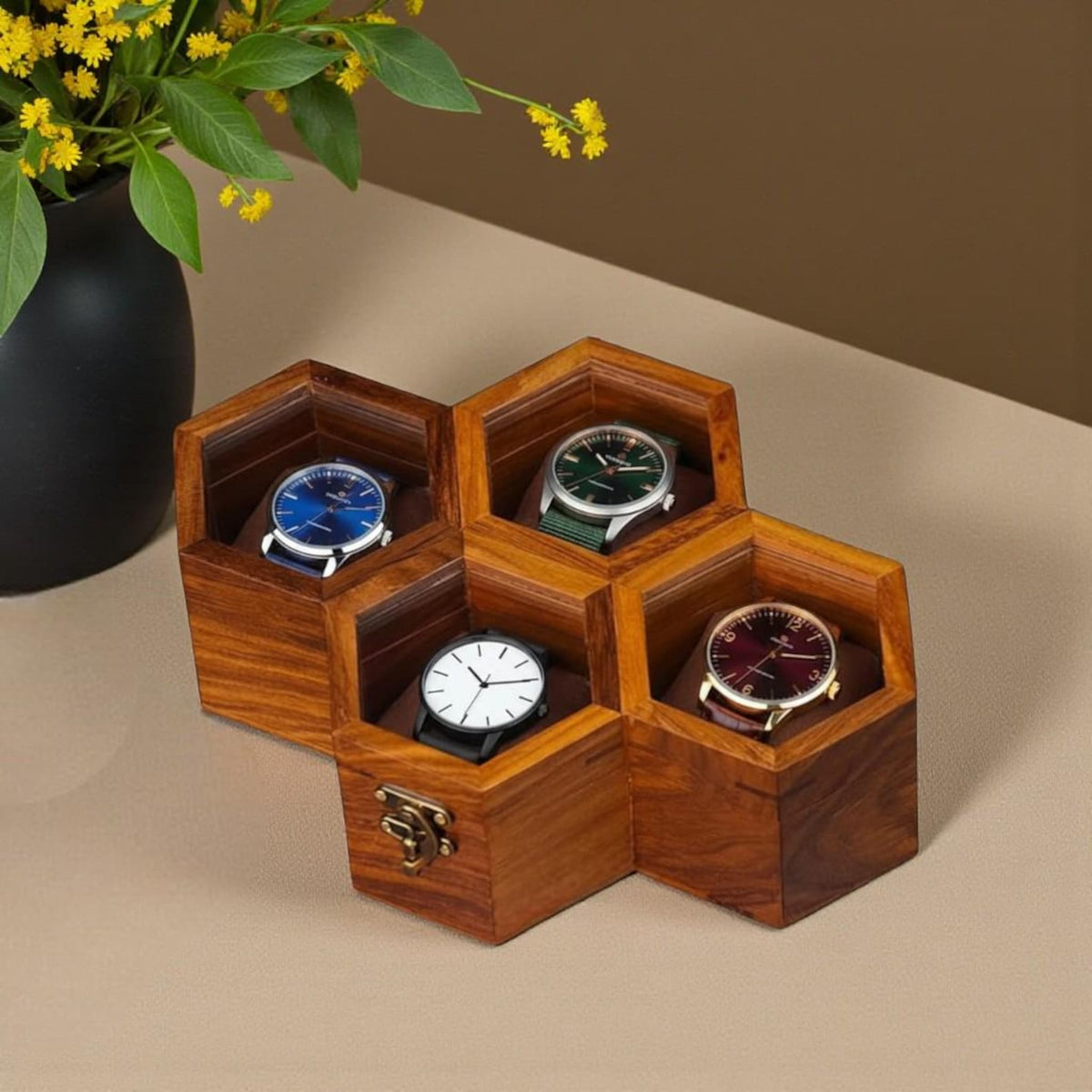Honeycomb Wooden Watch Box | Handcrafted Hexagon Organizer