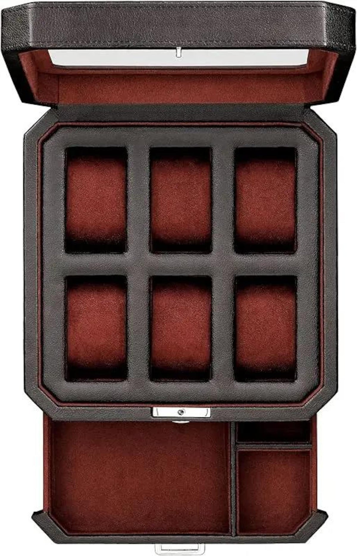 6-Slot Watch Box Organizer, Glass Top, Valet Drawer