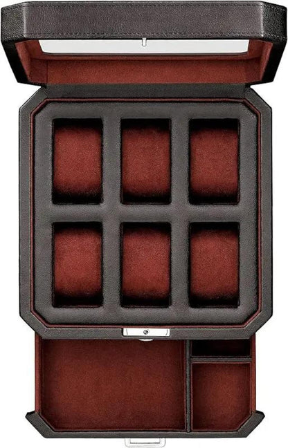6-Slot Watch Box Organizer, Glass Top, Valet Drawer