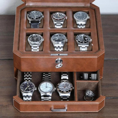 6-Slot Watch Box Organizer, Glass Top, Valet Drawer
