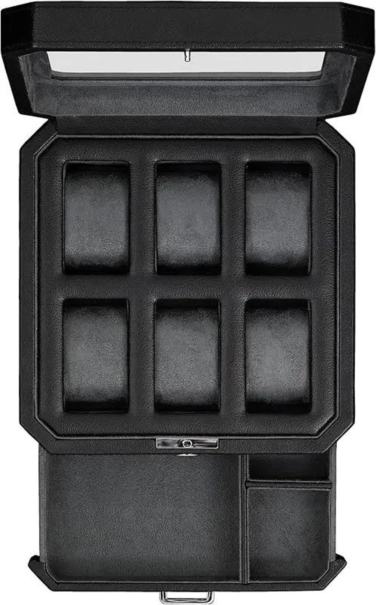 6-Slot Watch Box Organizer, Glass Top, Valet Drawer