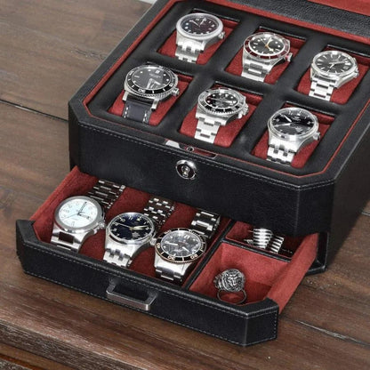 6-Slot Watch Box Organizer, Glass Top, Valet Drawer
