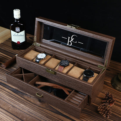 Personalised Watch Box, Watch Storage Box Gift for Watch Lover, Gift for Dad, Retirement Gift for Men, Engraved Luxury Watch Case