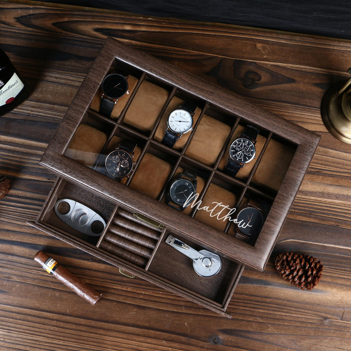 Personalised Watch Box, Watch Storage Box Gift for Watch Lover, Gift for Dad, Retirement Gift for Men, Engraved Luxury Watch Case