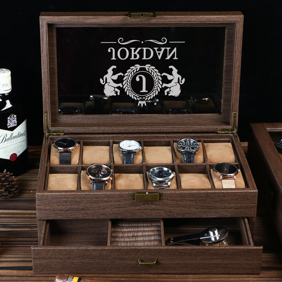 Personalised Watch Box, Watch Storage Box Gift for Watch Lover, Gift for Dad, Retirement Gift for Men, Engraved Luxury Watch Case