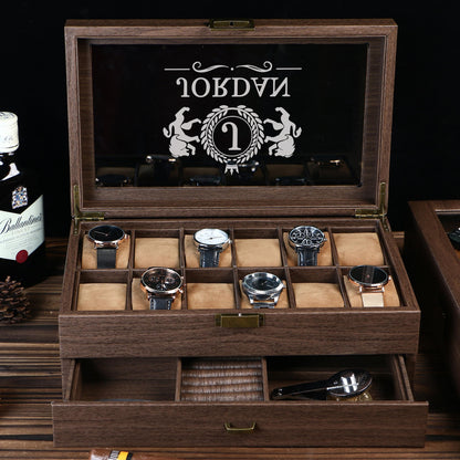 Personalised Watch Box, Watch Storage Box Gift for Watch Lover, Gift for Dad, Retirement Gift for Men, Engraved Luxury Watch Case