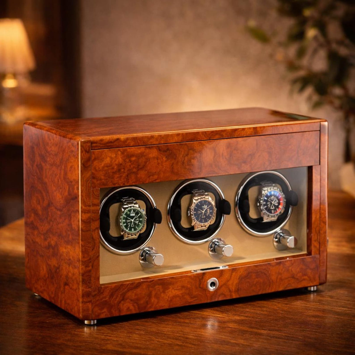 Lockable Piano Lacquer Watch Winder – Automatic Rotation & Storage
