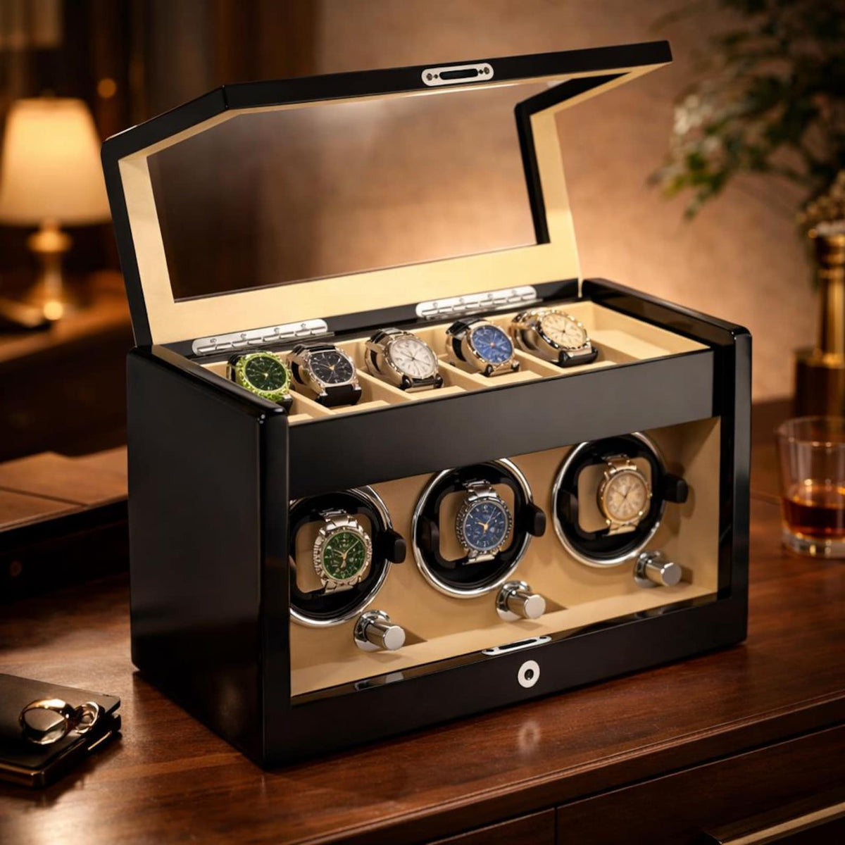 Lockable Piano Lacquer Watch Winder – Automatic Rotation & Storage