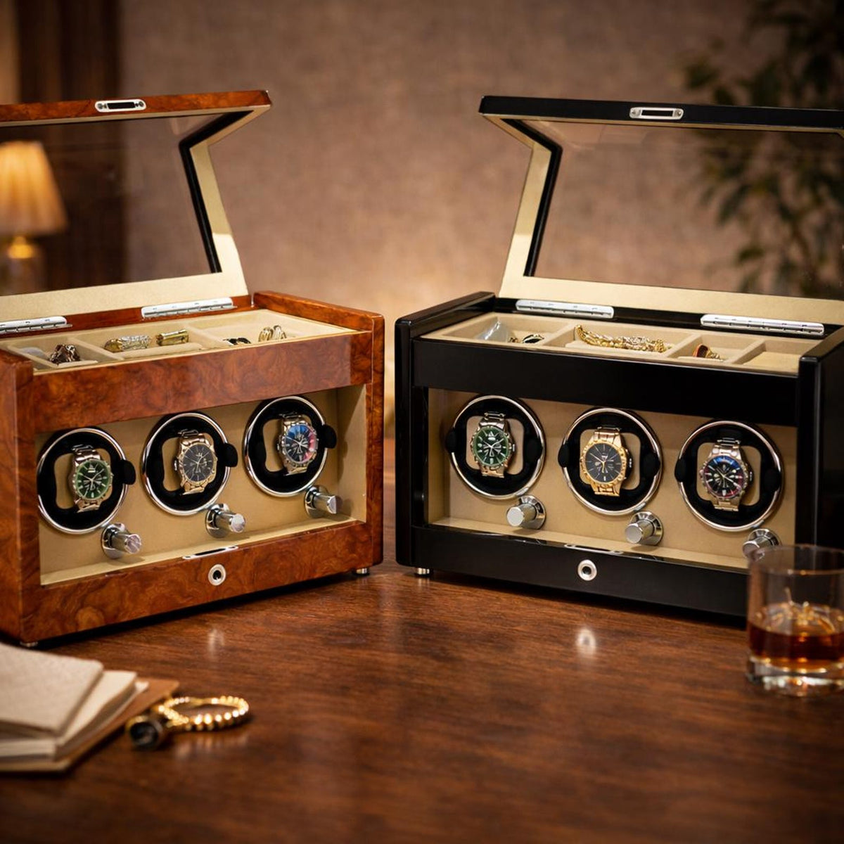 Lockable Piano Lacquer Watch Winder – Automatic Rotation & Storage