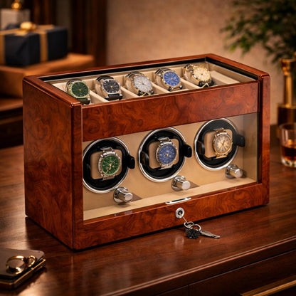 Lockable Piano Lacquer Watch Winder – Automatic Rotation & Storage