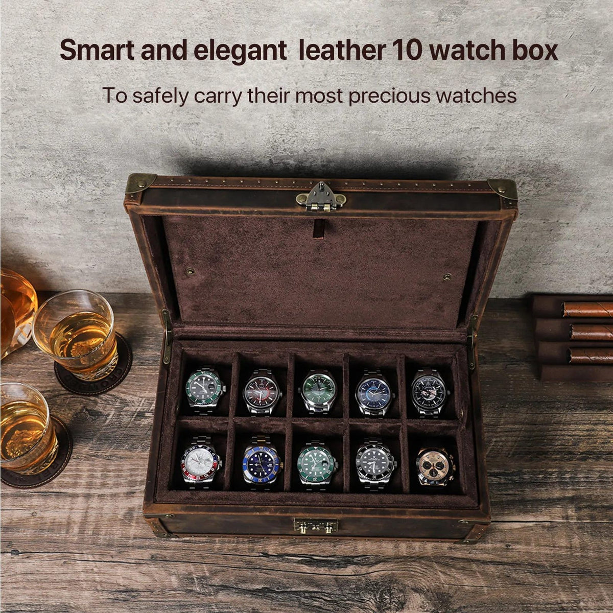 Lockable Leather Watch Box Organizer | Luxury Watch Collection Case for 6–10 Watches