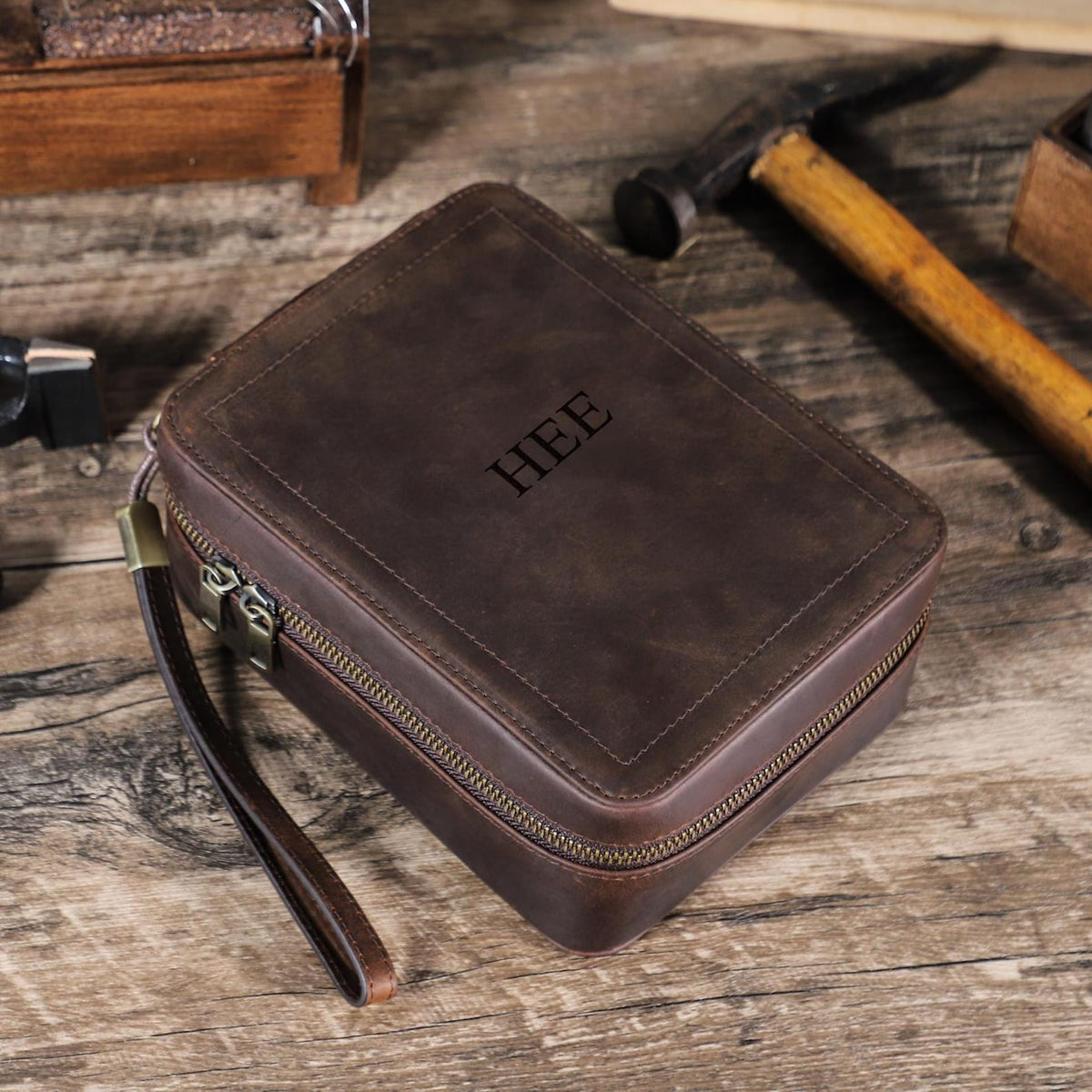 Engraved leather watch case, custom watch travel case, Watch and sunglasses box, Watch jewelry box for men, Father's day gift