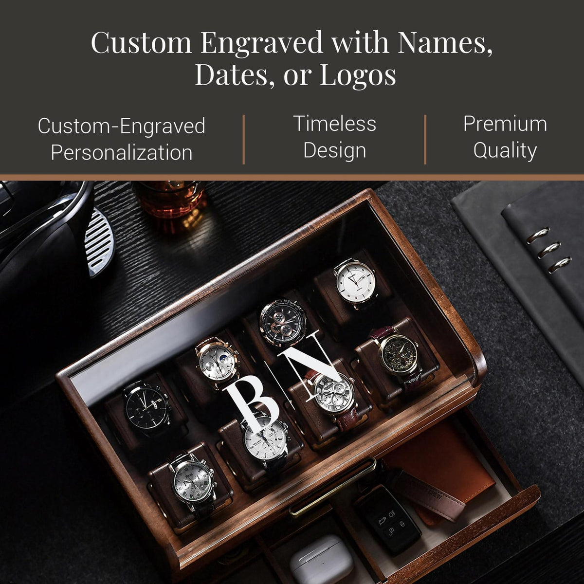 Engraved Wooden Watch Box Personalized Soon to be Married Custom Men’s Organizer Luxury Engraved Anniversary Present Groom Gift from Bride