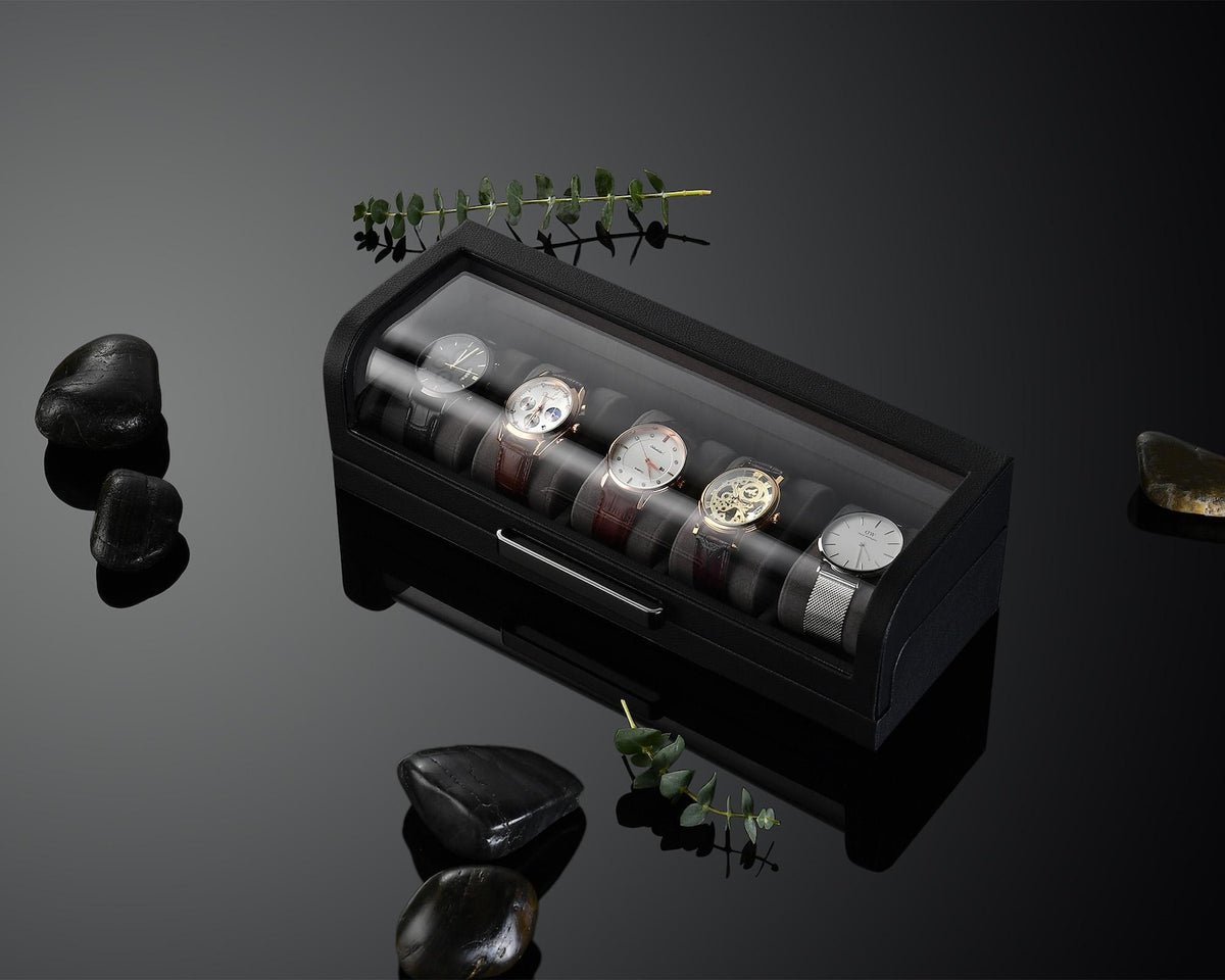 Personalized Box for 5 Watches Custom Engraved Watch Display Case Leather Watch Box for Men Customized Black Valentine or Wedding Gifts