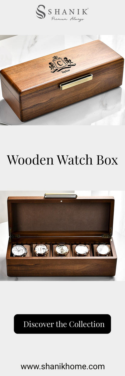 Engraved Wood Watch Box Personalized Men’s Valet Tray Acacia 5 Watch Organizer for Dad Birthday Idea Anniversary Gift for Him
